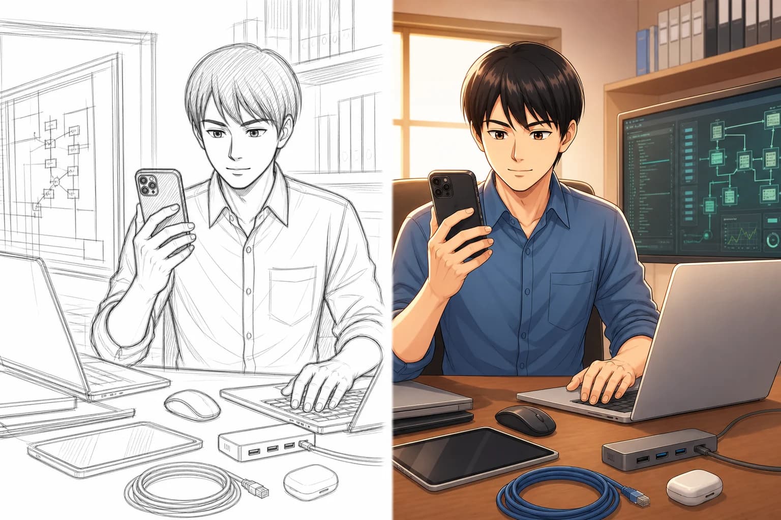 漫画から実写へ移り変わる様子
